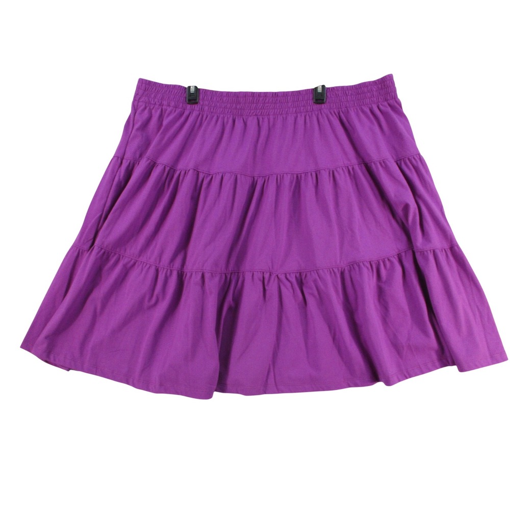 Woman Within Purple Tiered Ruffle Skirt Plus Size 3X 30/32 Cotton Blend Jersey